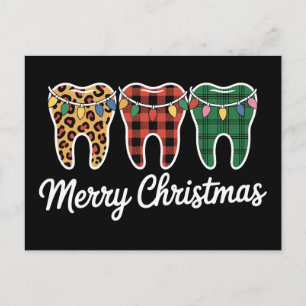 Merry Christmas Teeth Leopard Plaid Lights Dentist Holiday Postcard