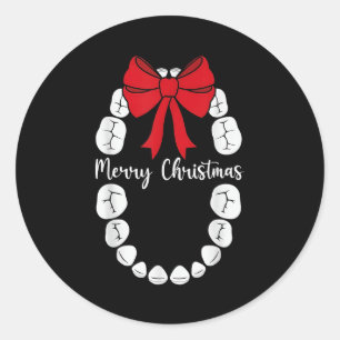Merry Christmas Teeth Wreath Dental Christmas Shir Classic Round Sticker