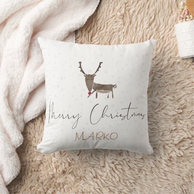 Merry Christmas tender reindeer Throw Pillow (Blanket)