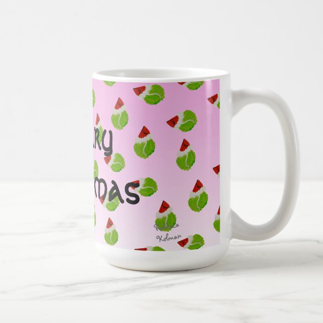 Merry Christmas Tennis Balls with Santa Hats Coffee Mug (Right)