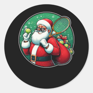 Merry Christmas Tennis Player Racket Lover Santa C Classic Round Sticker