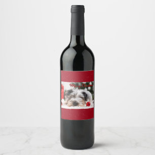 Merry Christmas Terrier Pet Dog Cute Wine Label