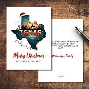 Merry Christmas Texas State Retro Personalised Holiday Card
