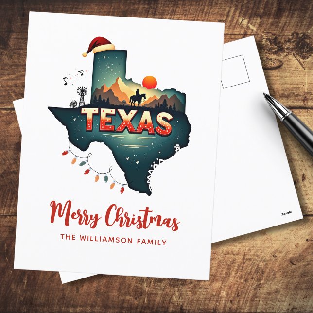Merry Christmas Texas State Retro Personalised Holiday Postcard (Edit Greeting if required & add family name to customize.  See collection for matching items)