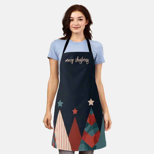 Merry Christmas text abstract xmas trees forest Apron (Worn)