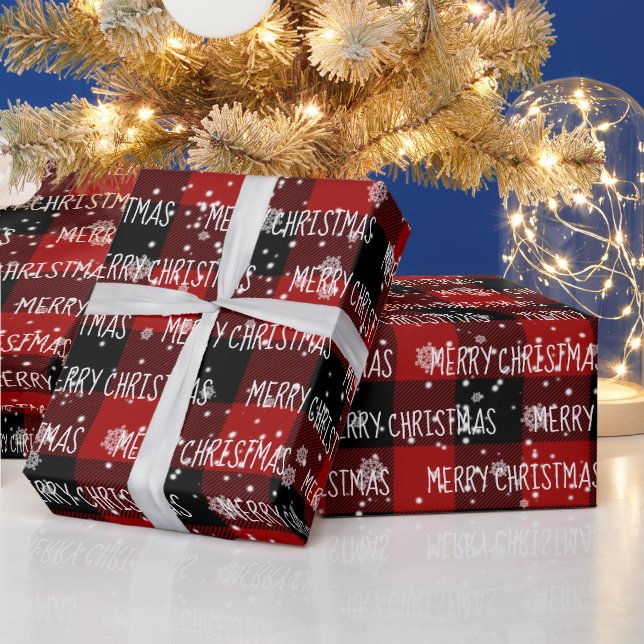 MERRY CHRISTMAS Text and Snowflakes Wrapping Paper (Holidays)