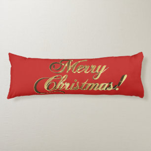 Merry Christmas Text Elegant Red and Gold Body Cushion