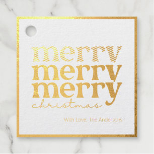 Merry Christmas Text Greeting Family Name Gold Favour Tags