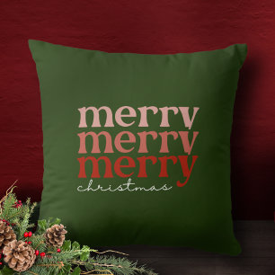 Merry Christmas Text Greeting Red and Green Cushion