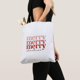 Merry Christmas Text Greeting Red and White Tote Bag