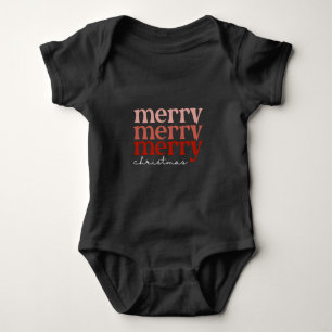 Merry Christmas Text Greeting Red Baby Bodysuit