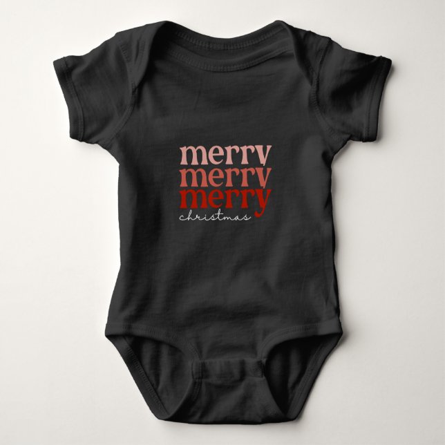 Merry Christmas Text Greeting Red Baby Bodysuit (Front)