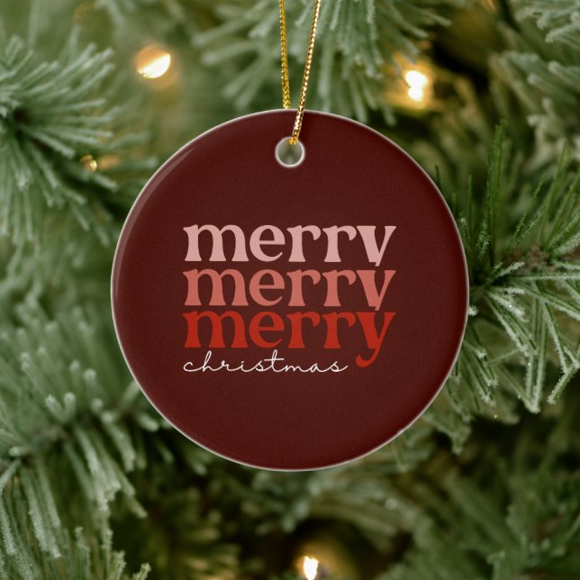 Merry Christmas Text Greeting Red Ceramic Tree Decoration (Tree)