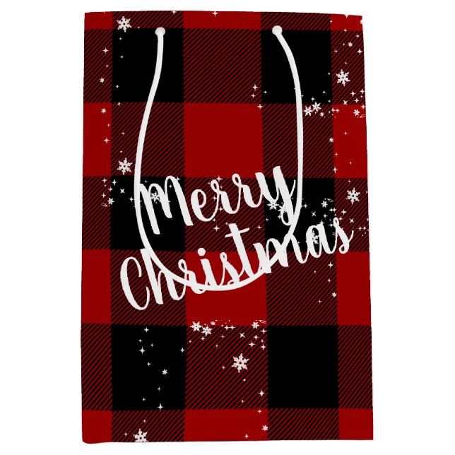 Merry Christmas Text In Snowflakes On Plaid   Medium Gift Bag (Front)