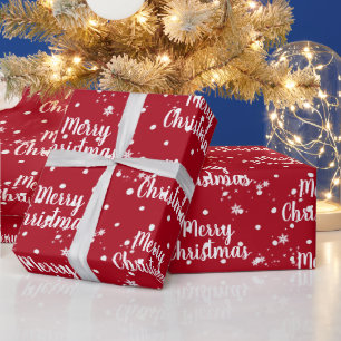 Merry Christmas Text In Snowflakes On Red Wrapping Wrapping Paper