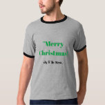 Merry Christmas text Joy Men's Basic Ringer T-Shirt<br><div class="desc">Merry Christmas Men's Basic Ringer T-Shirt, Size Chart Adult M, Style type is Basic Ringer T-Shirt. Colour & Print Process type is Grey/Black. Merry Christmas Magic Tee-Ringer T-Shirt: Wrap yourself in the warmth of the season with our Merry Christmas Magic Tee! This joyful shirt captures the enchantment of the holidays,...</div>