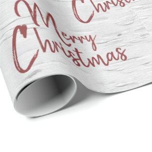 Merry Christmas Text on Birch Wrapping Paper