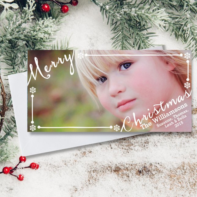 Merry Christmas text overlay Snowflakes & 1 photo Holiday Card (Creator Uploaded)