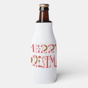Merry Christmas Text Pattern Design: Festive  Art Bottle Cooler
