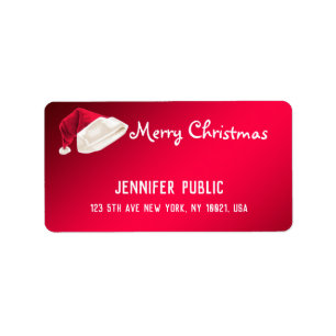 Merry Christmas Text Red White Hand Script Santa Label