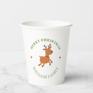 Merry Christmas text reindeer white Paper Cups