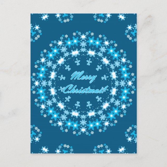 Merry Christmas text round frame snowflake blue wh Advice Card (Front)