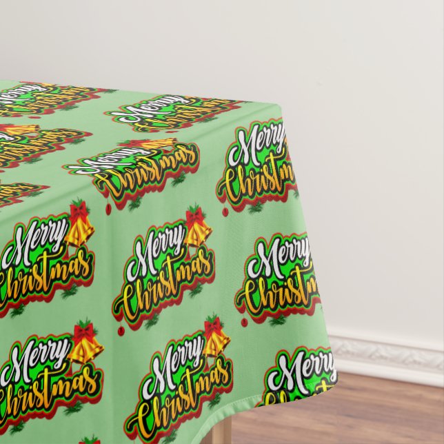 Merry Christmas Text Typography with Bells Tablecloth (In Situ)