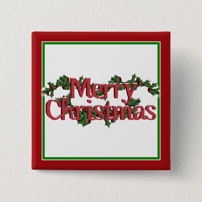 Merry Christmas Text with Wreath & Snow 15 Cm Square Badge (Front)