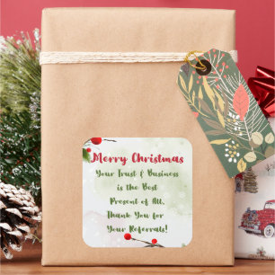Merry Christmas   Thank Client Business Referral  Square Sticker