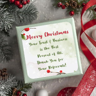 Merry Christmas   Thank Client Business Referral  Square Sticker