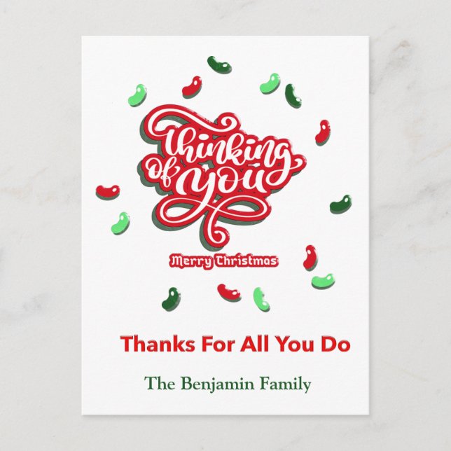 Merry Christmas Thank You Holidays Red Green Holiday Postcard (Front)