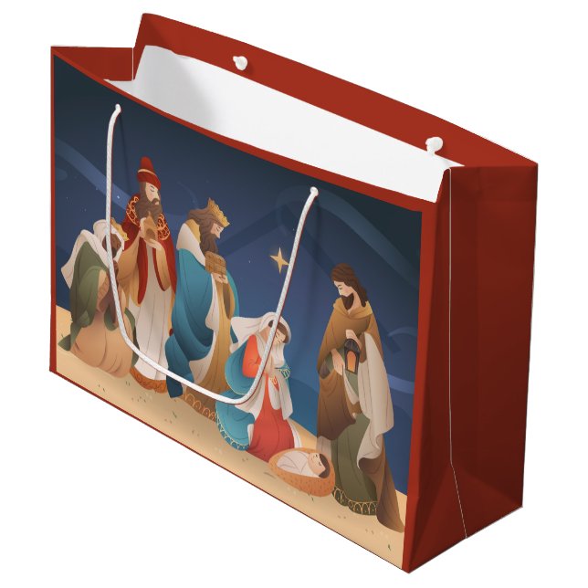 Merry Christmas The Birth of Christ  Large Gift Ba Bag (Front Angled)