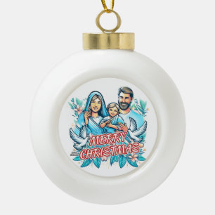 Merry Christmas - The Holy Family - Nativity Ceramic Ball Christmas Ornament