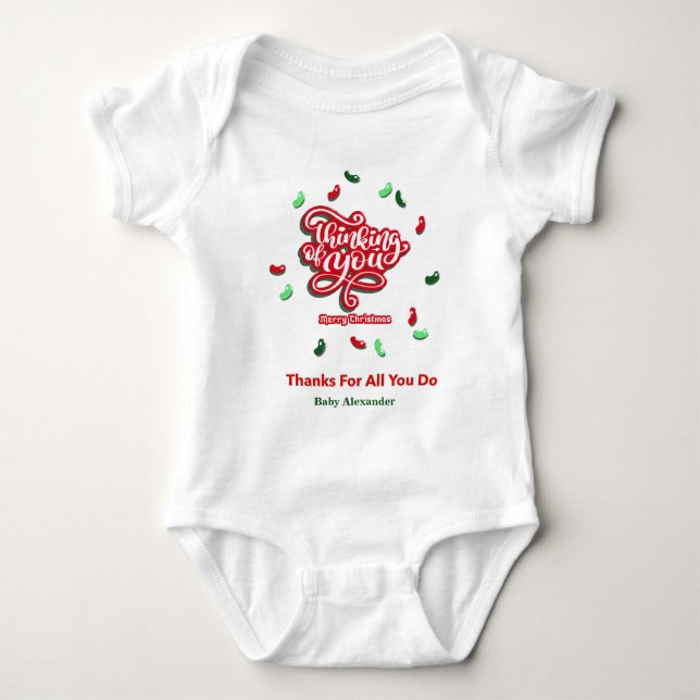 Merry Christmas Thinking of You Personalise Baby Bodysuit (Front)