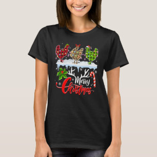 Merry Christmas Three Chicken Buffalo Leopard Red  T-Shirt
