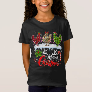 Merry Christmas Three Chicken Buffalo Leopard Red T-Shirt