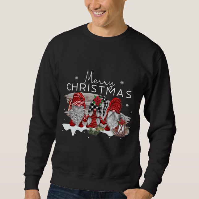 Merry Christmas Three Gnomes In Buffalo Plaid Chri Sweatshirt (Front)