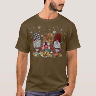 Merry Christmas Three Gnomes Sewing Machine Leopar T-Shirt