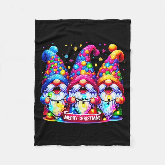 Merry Christmas Three Gnomes Xmas Family Men Women Fleece Blanket (Front)