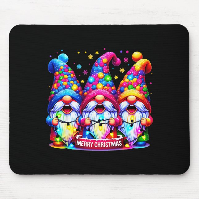 Merry Christmas Three Gnomes Xmas Family Men Women Mouse Pad (Front)