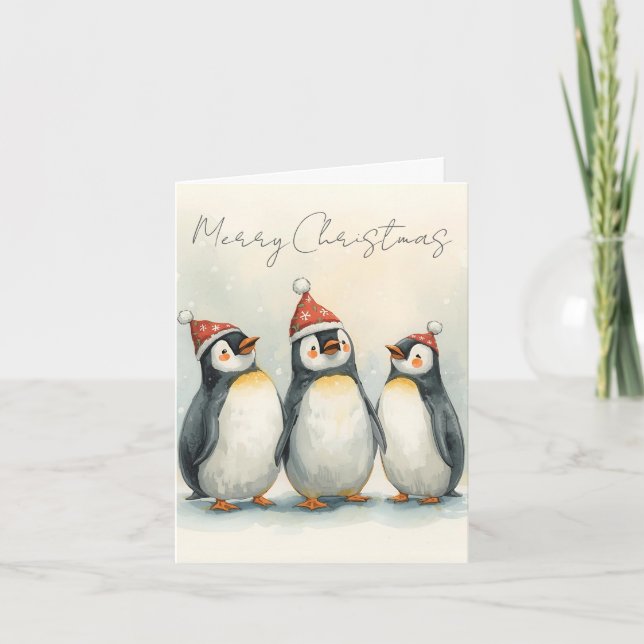 Merry Christmas Three Penguins Christmas Card (Front)