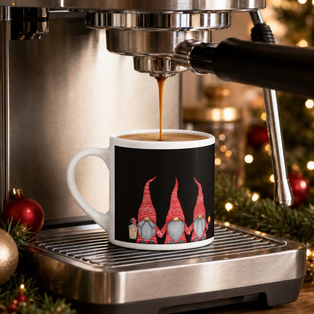 Merry Christmas Three Red Gnomes Espresso Mug (Creator Uploaded)