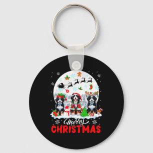 Merry Christmas Three Santa Elf Reindeer Bernedood Key Ring