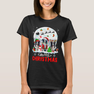 Merry Christmas Three Santa Elf Reindeer Border Co T-Shirt
