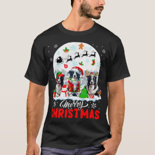 Merry Christmas Three Santa Elf Reindeer Border  T-Shirt