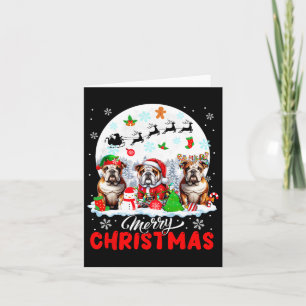 Merry Christmas Three Santa Elf Reindeer Bulldogs  Card