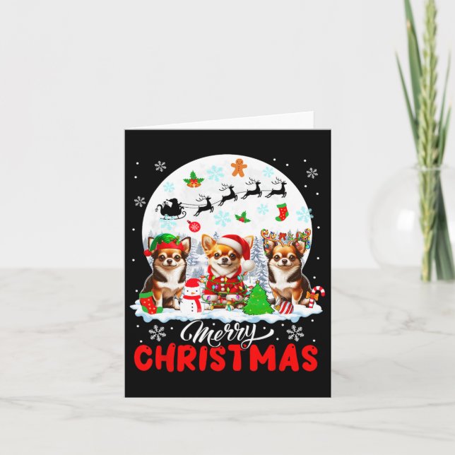 Merry Christmas Three Santa Elf Reindeer Chihuahua Card (Front)