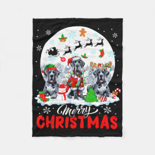 Merry Christmas Three Santa Elf Reindeer Great Dan Fleece Blanket
