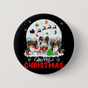 Merry Christmas Three Santa Elf Reindeer Papillons 6 Cm Round Badge