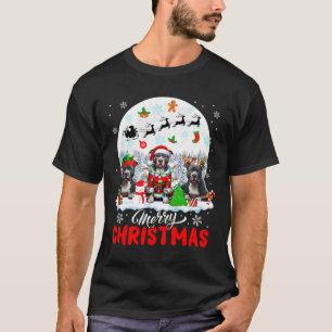 Merry Christmas Three Santa Elf Reindeer Pit Bulls T-Shirt